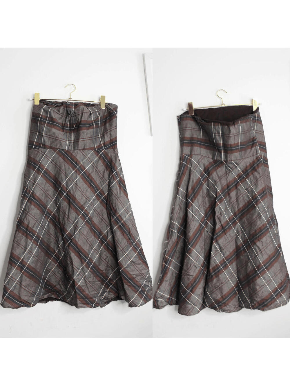 Banana Republic Brown Charcoal Plaid Linen Strapless Dress - 12